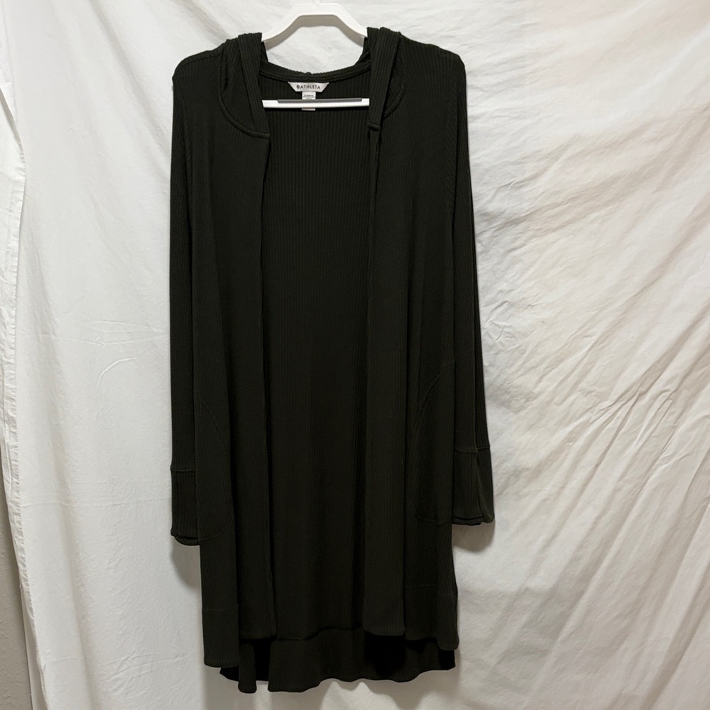 EUC Athleta Dark Olive Green Hooded Cardigan Sweater XL